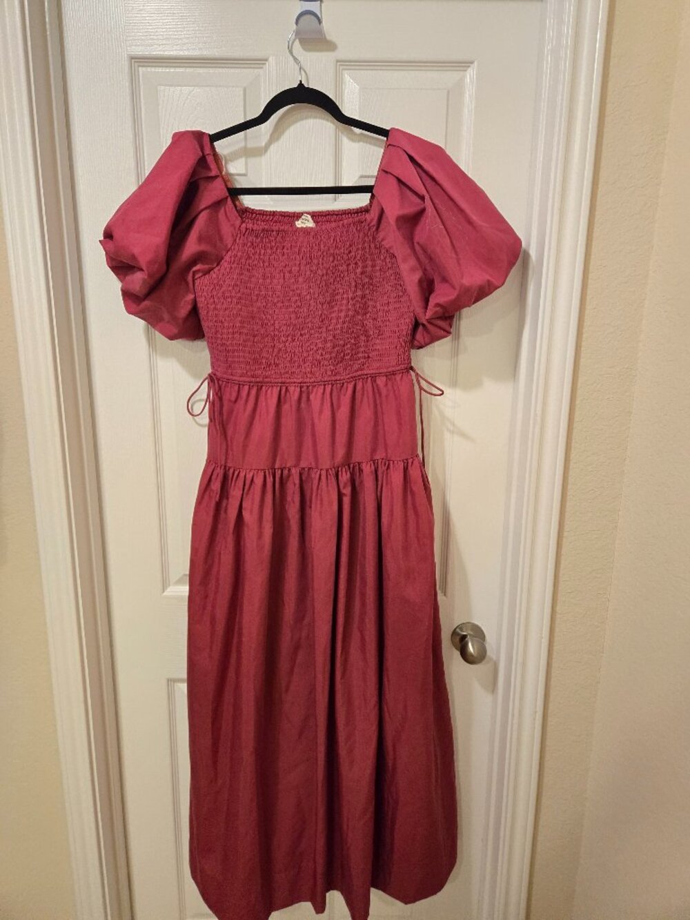 Entro Rose pink Smocked Maxi Dress with Puff sleeves